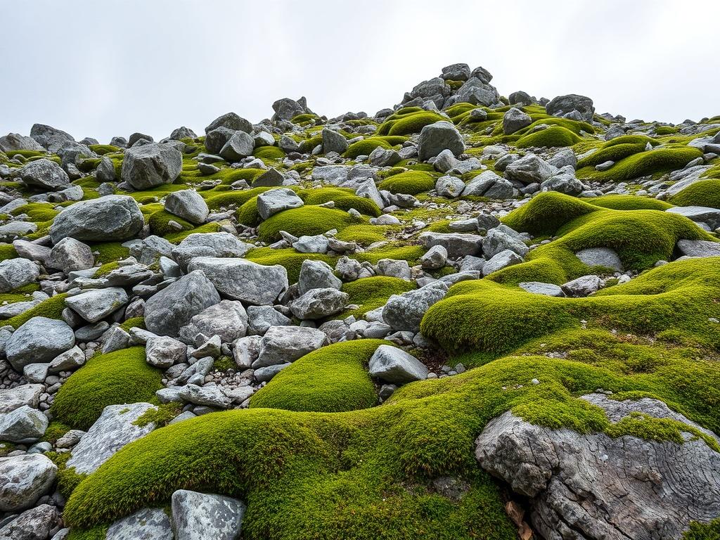 Горный ландшафт: камни, мох, деревянные текстуры — история гор через тактильные детали