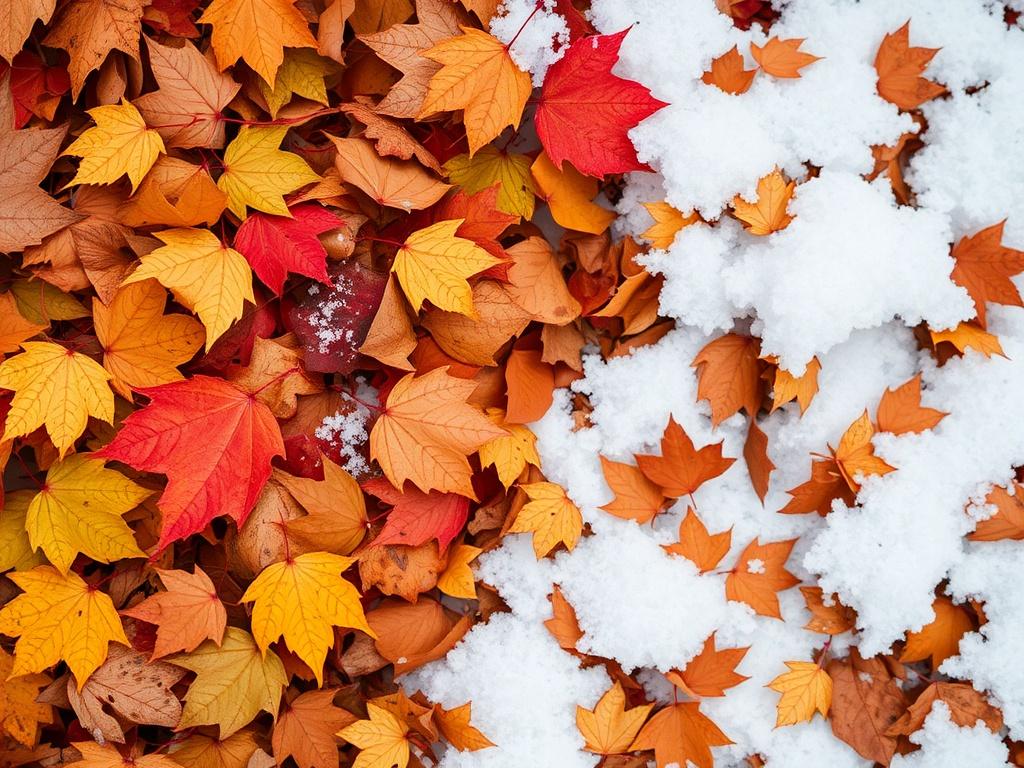 Природа времён года: осень с листьями, зима со снегом (искусственным)